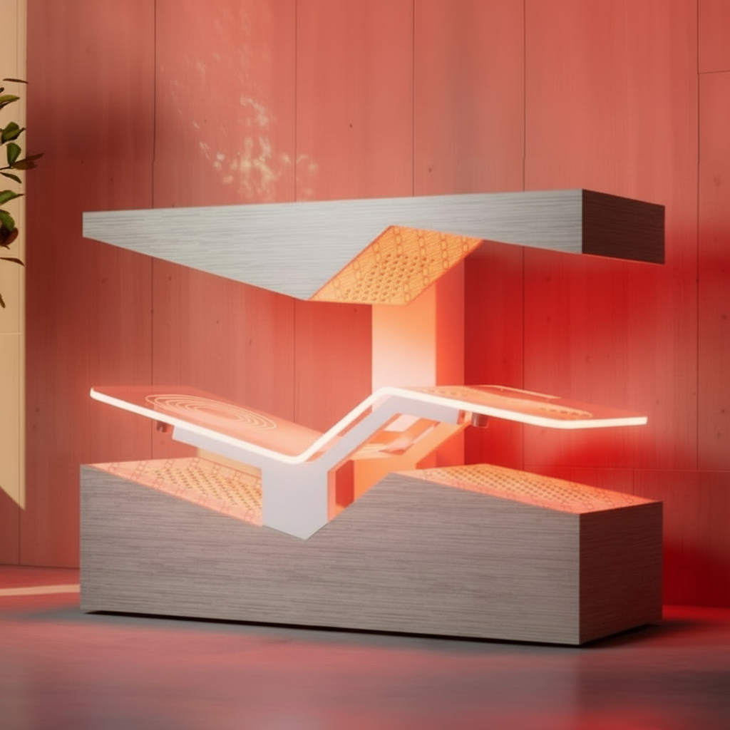 Red light therapy bed utan person och logotyp